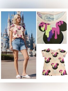 Disney Dripping Mickey Popsicles Ice Cream Tee shirt pink purple peach size Med